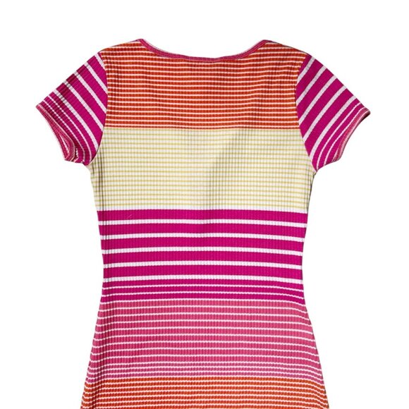 90s vintage Esprit t-shirt dress stripe pattern ribbed short cap sleeve maxi. - Picture 4 of 10
